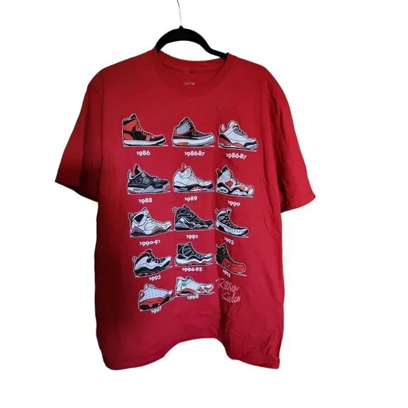 Authentic Classics Rare Retro Kicks Air Jordan History Red Shirt Men's Size L - Picture 3 of 8
